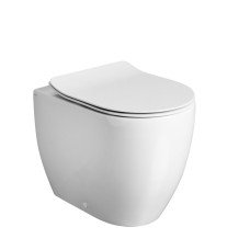 Glide II Glancēts, balts pie sienas stiprināms bezmalu tualetes pods un sedeklis ar lēnās aizvēršanas mehānismu