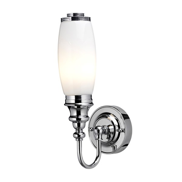 Burlington LED greznais vannas istabas sienas gaismeklis ar hromētu pamatni un opāla stikla abažūru