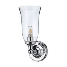 Burlington LED Bathroom Round Wall Light with Chrome Base & Clear Glass Vase Shade