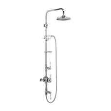 Stour Thermostatic Exposed Shower Valve Two Outlet, Rigid Riser, Fixed Shower Arm, Handset & Holder with Hose & Soap Basket with Rose