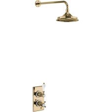 Trent termostata iebūvēts dušas komplekts ar vienu izvadu un fiksētu turētāju ar 9 collu dušas galvu, zelts