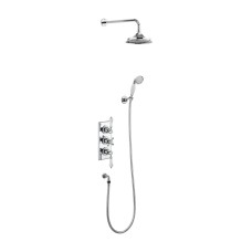 Trent Thermostatic Dual Outlet Concealed Shower Valve, Fixed Shower Arm, Handset & Holder with Hose with Rose