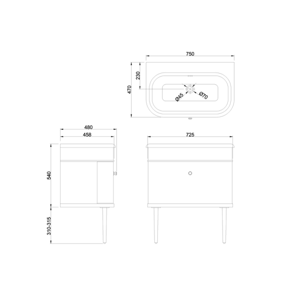 Chalfont Single Drawer Unit, Matt Black Legs and Chrome  Handle - Matt Black