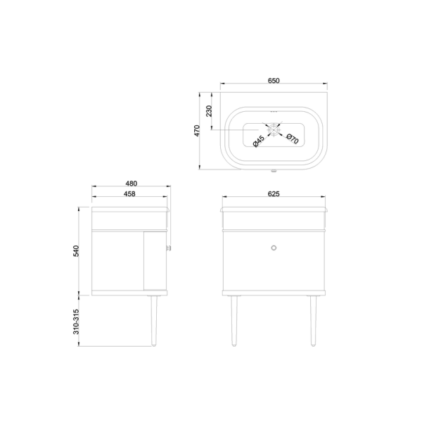 Chalfont Single Drawer Unit, Chrome Legs and Chrome Handle - Matte Black