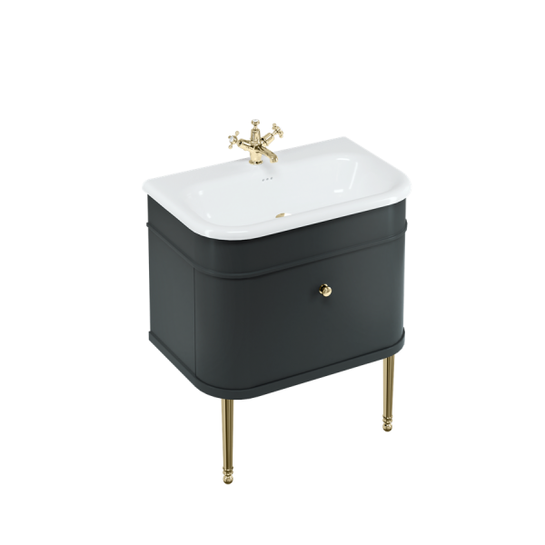 Chalfont Single Drawer Unit, Gold Legs and Gold Handle - Matte Black