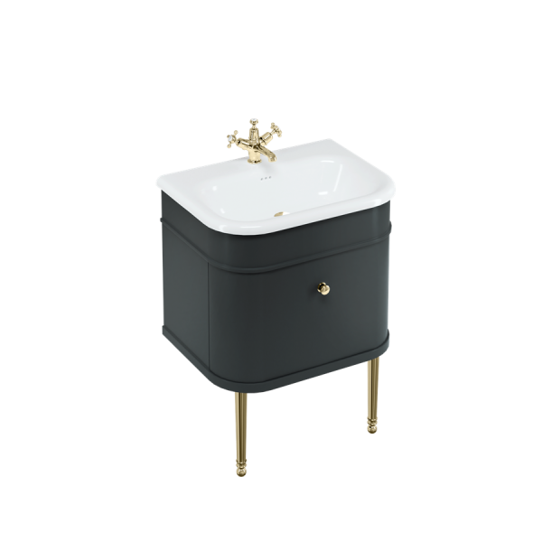 Chalfont Single Drawer Unit, Gold Legs and Gold Handle - Matte Black