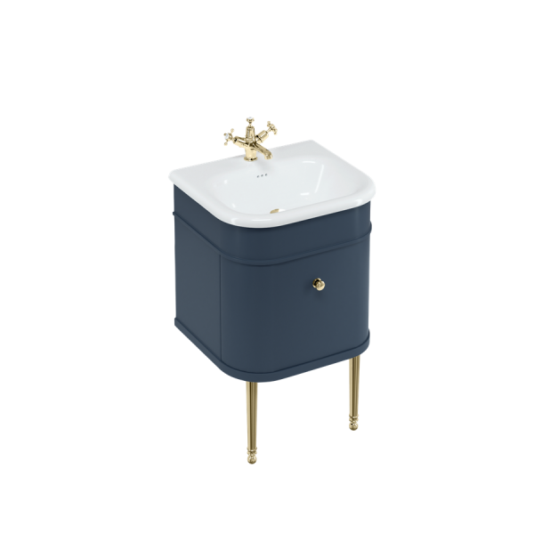 Chalfont Single Drawer Unit, Gold Legs and Gold Handle - Blue