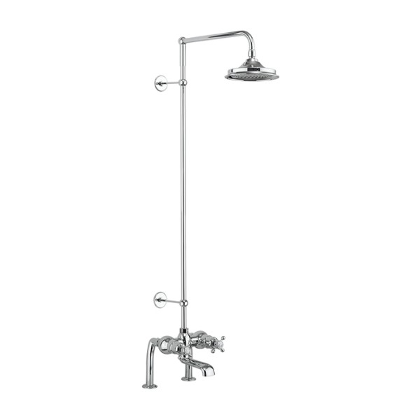 Tay Thermostatic Bath Shower Mixer Deck Mounted with Rigid Riser & Swivel Shower Arm with Rose