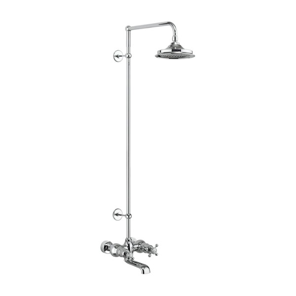 Tay Thermostatic Bath Shower Mixer Wall Mounted with Rigid Riser & Swivel Shower Arm with Shower Rose