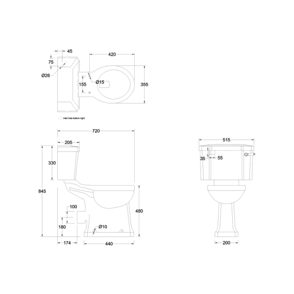 Regal Monobloka tualetes pods ar 520mm cisternu ar keramikas rokturi 