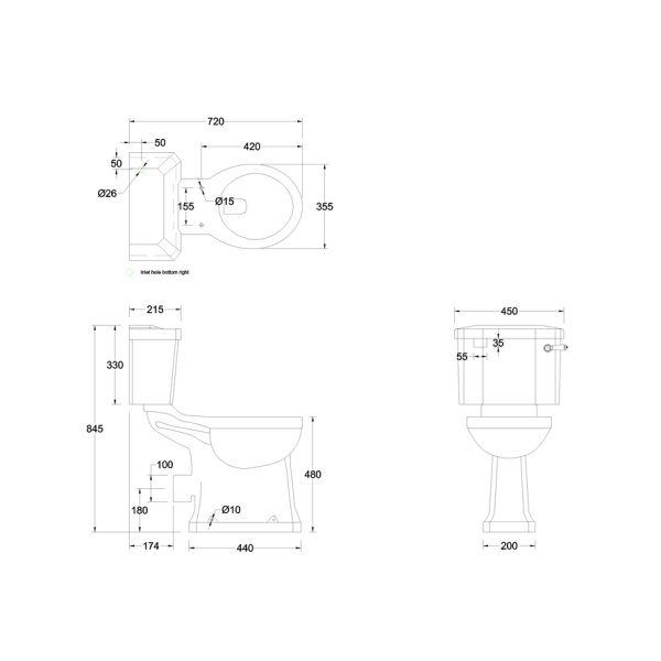 Regal Monobloka tualetes pods ar 440mm cisternu ar keramikas rokturi 