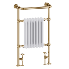 Trafalgar Gold/White Towel Warmer with Angled Radiator Valves