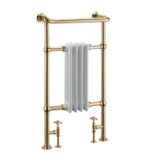 Bloomsbury Gold/White Towel Warmer with Angled Radiator Valves