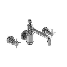 Arcade 3 Hole Basin Mixer Wall Mounted without Pop-up Waste with Crosshead handle 59mm, chrome