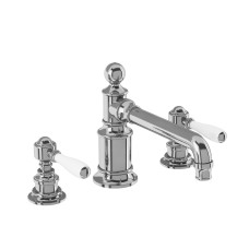 Arcade three hole basin mixer deck-mounted without pop up waste with white ceramic tap levers, chrome