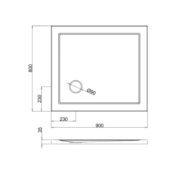 Rectangle 900 x 800 shower tray  