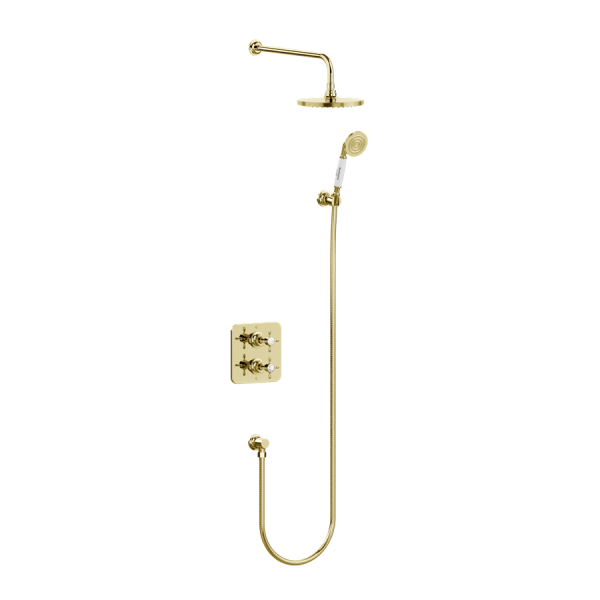 Guild termostatiskais kvadrātveida dušas komplekts ar divām izejām, turētājs ar 200 mm dušas galviņu un rokas duša 
