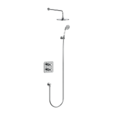 Guild termostatiskais kvadrātveida dušas komplekts ar divām izejām, turētājs ar 200 mm dušas galviņu un rokas duša 