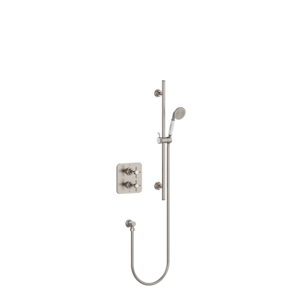 Guild termostatiskais kvadrātveida dušas komplekts ar vienu izeju, rokas duša uz dušas stieņa