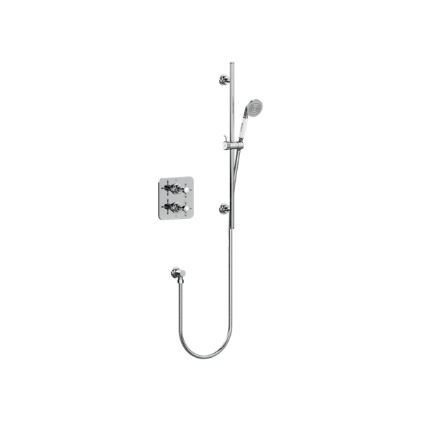 Guild termostatiskais kvadrātveida dušas komplekts ar vienu izeju, rokas duša uz dušas stieņa