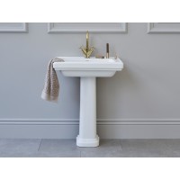 Riviera 650 mm kvadrātveida izlietne ar pjedestālu, izlietnes maisītājs un Click-Clack izlietnes izplūde (zelts)