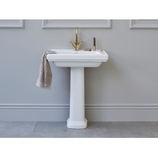 Riviera 650 mm kvadrātveida izlietne ar pjedestālu, izlietnes maisītājs un Click-Clack izlietnes izplūde (zelts)