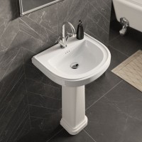 Riviera 650 mm izlietne ar noapaļotu malu ar pjedestālu, izlietnes maisītājs un Click-Clack izlietnes izplūde (hroms)