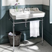 Edwardian 800 mm izlietne ar hromētu statīvu, tradicionāls sifons, Claremont 3 caurumu maisītājs ar Pop-up izplūdi (hroms)