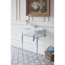 Victorian 610 mm izlietne ar hromētu statīvu, tradicionāls sifons, Claremont maisītājs ar Click-Clack izplūdi un keramikas glāze ar turētāju (hroms)