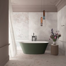The Asher Freestanding Bath Integrated Overflow 1700 White Matt / Military Green Matt