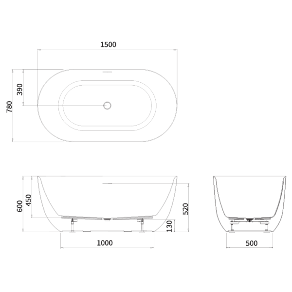 Cerus brīvstāvoša vanna ar pārplūdi un noteci 1500 x 780 mm Cerus brīvstāvoša vanna ar pārplūdi un noteci 1500 x 780 mm