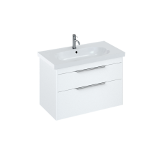 Shoreditch 850 mm sienas stiprināmais vannas istabas skapītis ar divām atvilktnēm un Origin apaļo izlietni