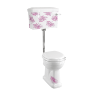 Standarta izmēra tualetes pods ar zemu cisternu, izgatavots pēc pasūtījuma "Botanical Pink" krāsā, ar 520 mm sviras tipa cisternu