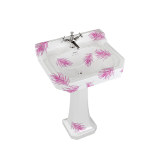 Edvardiana stila izlietne, izgatavota pēc pasūtījuma "Botanical Pink" 56 cm platumā ar standarta pjedestālu