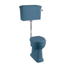 Standarta izmēra tualetes pods ar zemu cisternu, izgatavots pēc pasūtījuma «Alaska Blue» krāsā, ar 520 mm sviras tipa cisternu